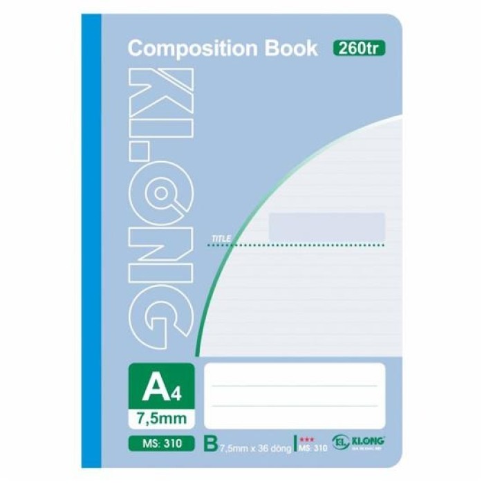 Sổ Klong A4 – 260 Trang MS 310 Dòng Kẻ 7.5mm Giấy Trắng Mịn Bìa Màu Bền Đẹp