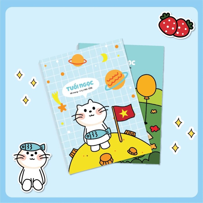 Vở Ô Ly Tuổi Ngọc 48 Trang Mã 1336 – Mèo Vũ Trụ Dễ Thương, Giấy Trắng Mịn, Chuẩn 4 Ly