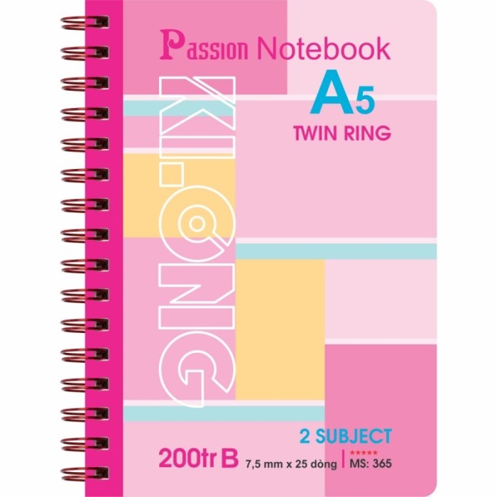 Sổ Lò Xo Klong A5 MS 365 Kẻ Ngang 7mm Bìa Cứng