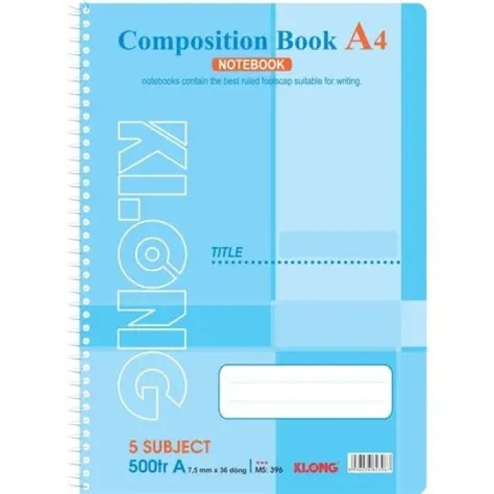 Sổ Lò Xo Klong A4 MS 396 – 500 Trang Kẻ Ngang 7mm Bìa Cứng Giấy Trắng Mịn