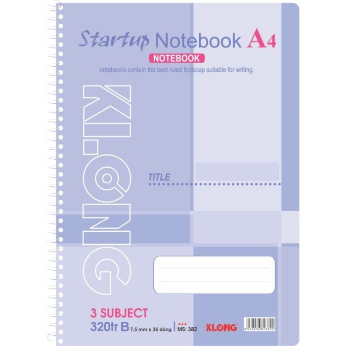 Sổ Lò Xo Klong A4 MS 382 – 320 Trang Kẻ Ngang 7mm Giấy Trắng Mịn Bìa Cứng