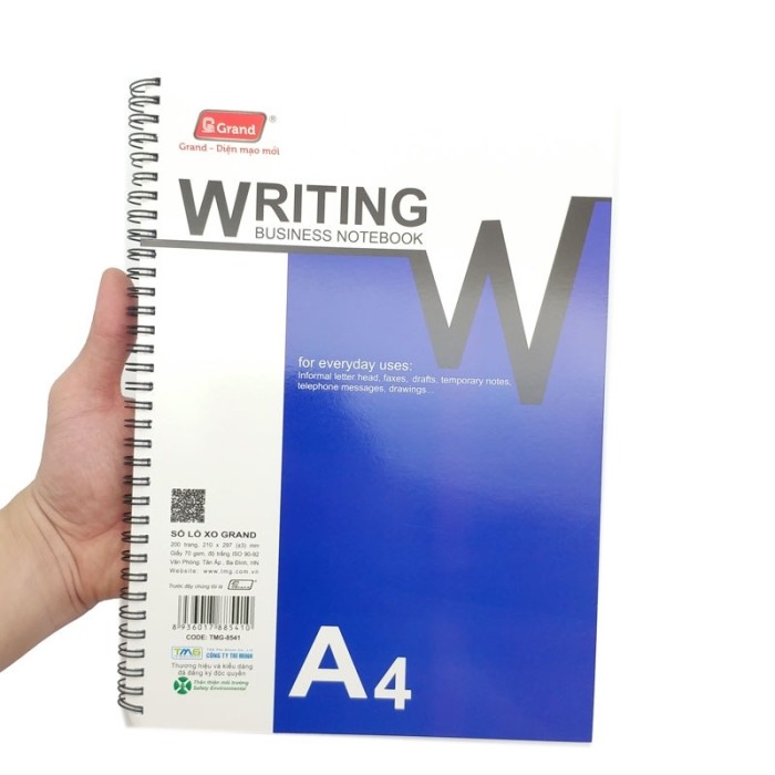 Sổ Lò Xo A4 Grand TMG 8541 200 Trang Giấy Kẻ Ngang Trắng Mịn
