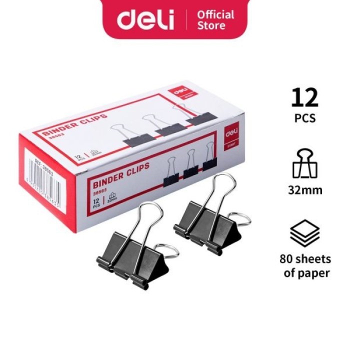 Kẹp Bướm Deli 32mm 38563 – Kẹp Chắc Chắn, Gọn Gàng Tài Liệu Vừa và Dày