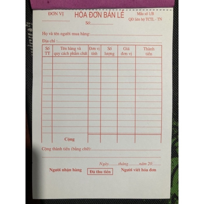 Hóa Đơn Bán Lẻ A4 1 Liên – Mẫu Hóa Đơn Chuẩn, Ghi Chép Giao Dịch Bán Hàng Rõ Ràng, Chuyên Nghiệp