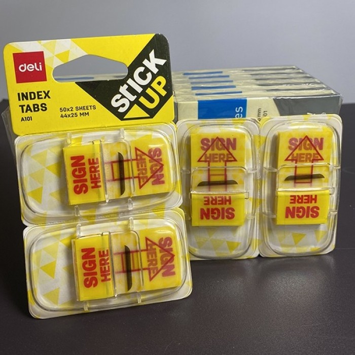 Miếng Dán Chỉ Ký Deli A101 "Sign Here" – 2 Cuộn, 44x25mm, 50 Lá/Cuộn
