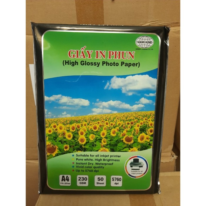 Giấy In Ảnh Bóng 1 Mặt Mạnh Hưng 230gsm – Khổ A4 – Giấy In Ảnh Cao Cấp Cho Máy In Phun
