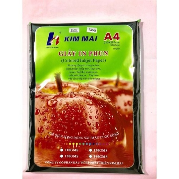 Giấy In Ảnh Bóng 1 Mặt Kim Mai ĐL 135gsm - Hình Ảnh Rõ Nét, Màu Sắc Sống Động, Tương Thích Máy In Phun