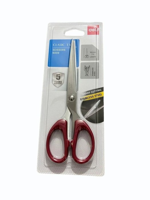 Kéo Deli 6009 – Kéo văn phòng 180 mm, cán nhựa êm, lưỡi thép không gỉ
