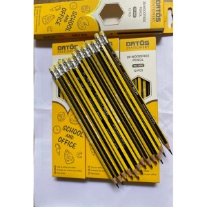 Bút Chì Gỗ Giả Gỗ 2B Có Gôm Batos Pencil PC-B03 – Hộp 12 Cây