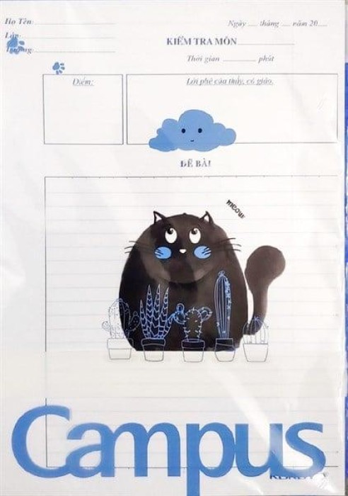 Giấy Kiểm Tra B5 25 Trang MEOW Campus TP-BRM70G-2 Giấy Trắng 70gsm Chính Hãng