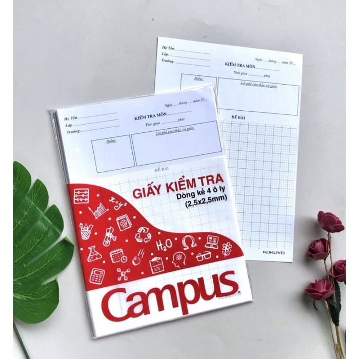 Giấy Kiểm Tra Cấp 1 Campus 15 Tờ Đôi Dòng Kẻ 4 Ô Ly 2.5x2.5mm TPBF100G Chính Hãng Cao Cấp