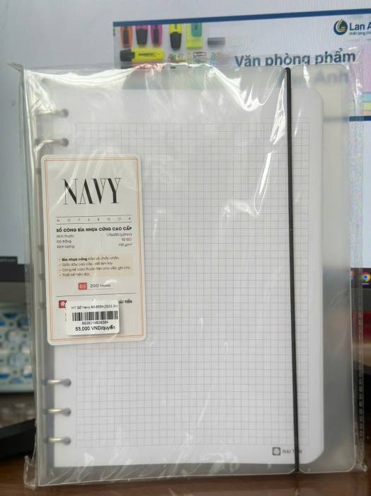 Sổ Còng Bìa Nhựa Cứng NAVY B5 Hải Tiến 6584 200 Trang Dòng Kẻ Caro
